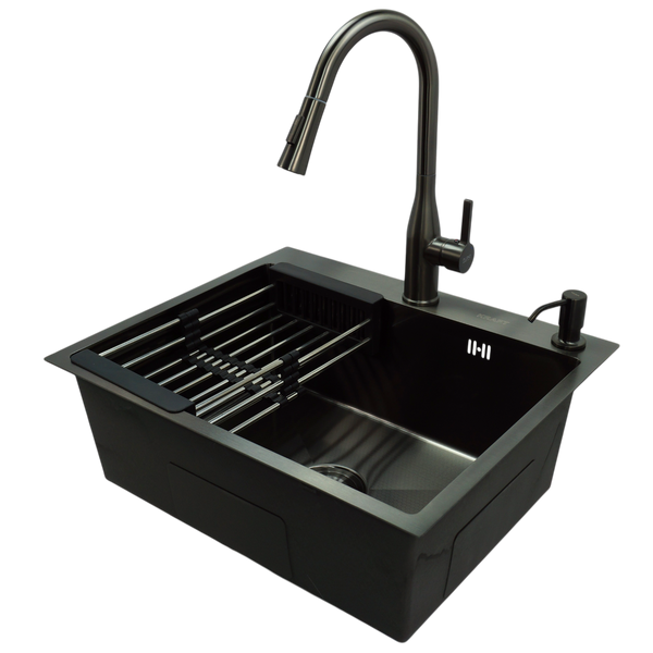 Комплект кухонної мийки Kraft NANO BLACK PVD HS 60х50 (3.0/1.0 мм) декор SM337105 фото