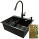 Комплект кухонної мийки Kraft NANO BLACK PVD HS 60х50 (3.0/1.0 мм) декор SM337105 фото 1