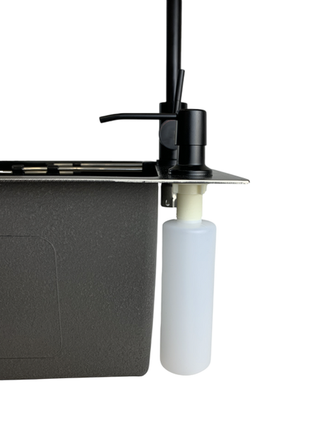 Комплект кухонной мойки Kraft HM 50х50 NANO BLACK (DECOR) PVD (3.0/1.0 мм) SМ457 фото