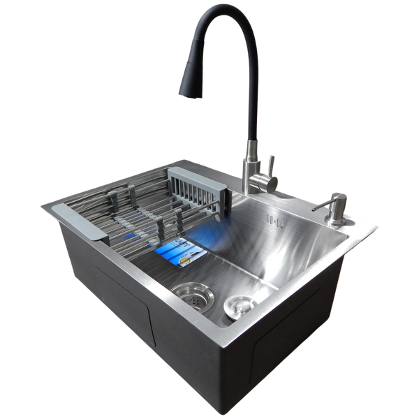 Комплект кухонной мойки Kraft HM 6045 (3.0/1.0 мм) SATIN SM4303 фото