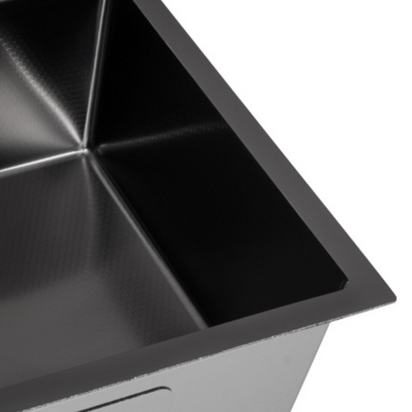 Комплект кухонной мойки Kraft HM 50х50 NANO BLACK (DECOR) PVD (3.0/1.0 мм) SМ457 фото