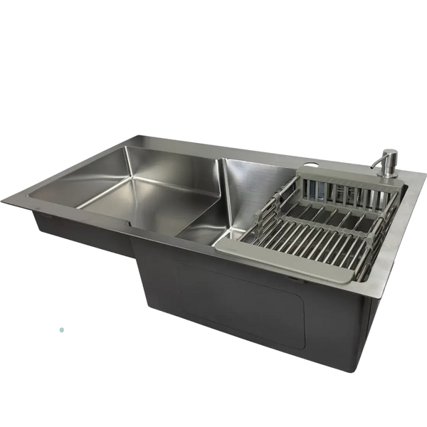 Кухонная мойка Kraft Handmade HM78х48 AR satin (3.0/1.0 мм) крыло слева SM12 фото