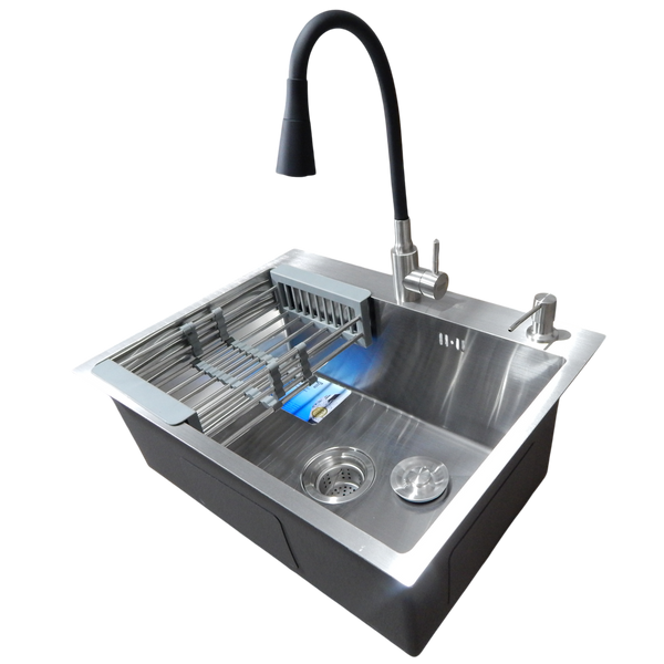 Комплект кухонной мойки Kraft HM 6045 (3.0/1.0 мм) SATIN SM4303 фото