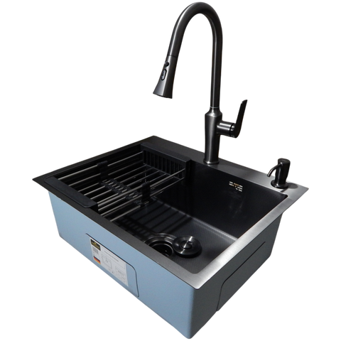 Комплект кухонної мийки Kraft HS 600Х450мм NANO BLACK - 60х50HM PVD (3.0/1.0 мм) DEKOR SM8055 фото
