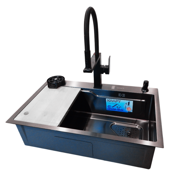 Комплект кухонной мойки Kraft HM 6845 NANO BLACK SM3722 фото