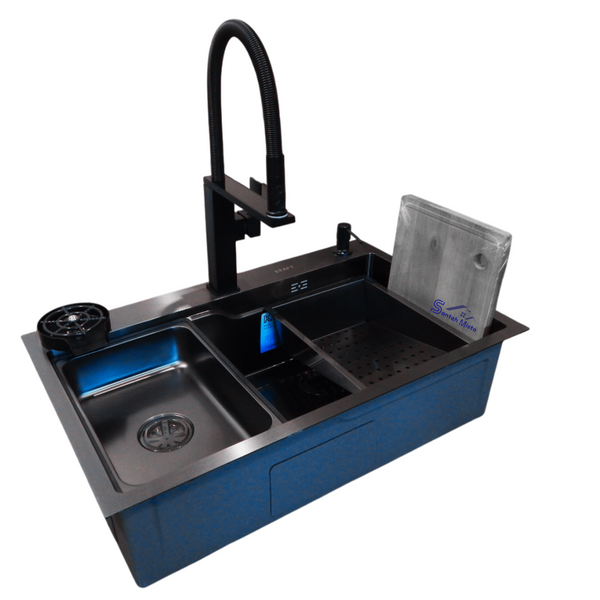 Комплект кухонной мойки Kraft HM 6845 NANO BLACK SM3722 фото