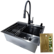 Комплект кухонної мийки Kraft NANO BLACK PVD HS60*50 Декор (3.0/1.0 мм)+Кухонний змішувач Kroner KRP Ersel - SCH03393BLK SM50495 фото 12