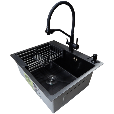Комплект кухонной мойки Kraft NANO BLACK PVD HS60*50 Декор (3.0/1.0 мм) SM2349 фото