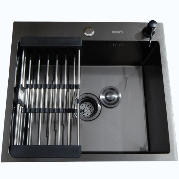 Комплект кухонной мойки Kraft HM 50х50 NANO BLACK PVD (3.0/1.0 мм) SM633 фото