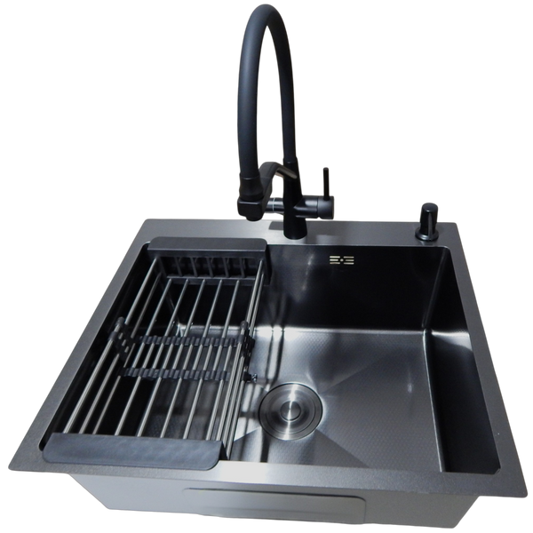 Комплект кухонної мийки Kraft NANO BLACK PVD HS60*50 Декор (3.0/1.0 мм) SM2349 фото