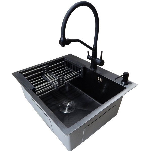 Комплект кухонної мийки Kraft NANO BLACK PVD HS60*50 Декор (3.0/1.0 мм) SM2349 фото