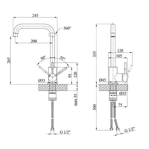 Комплект кухонной мойки Kraft HM 50х50 NANO BLACK PVD (3.0/1.0 мм) SM633 фото