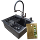 Комплект кухонной мойки Kraft графит HS 600Х450мм NANO BLACK PVD Декор (3.0/1.0 мм)+Смеситель для кухни с подключением к фильтру Kroner KRP Edelstahl Klassisch - PVD03817BLK SM218095 фото 1