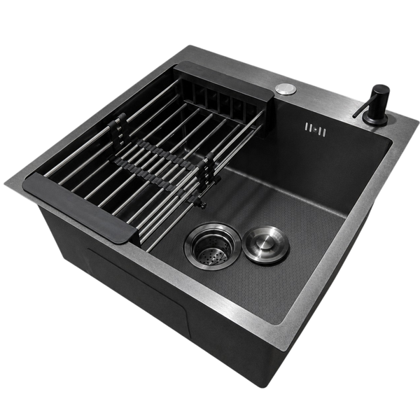 Комплект кухонної мийки Kraft NANO BLACK PVD HS50*50 (3.0/1.0 мм) декор SM6210 фото