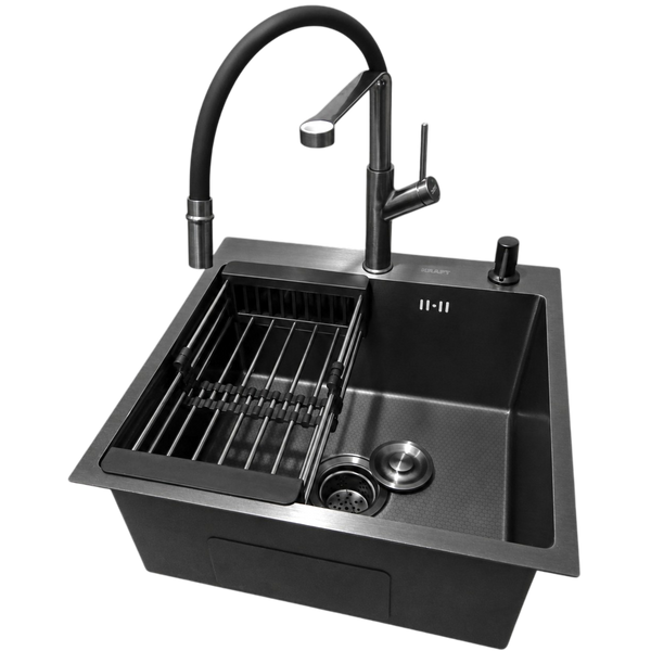 Комплект кухонної мийки Kraft NANO BLACK PVD HS50*50 (3.0/1.0 мм) декор SM6210 фото