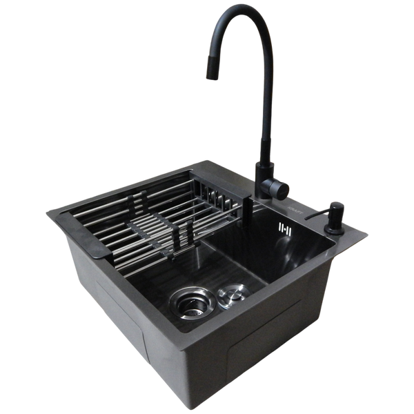 Комплект кухонной мойки Kraft -NANO BLACK 5050HM PVD SM8615 фото
