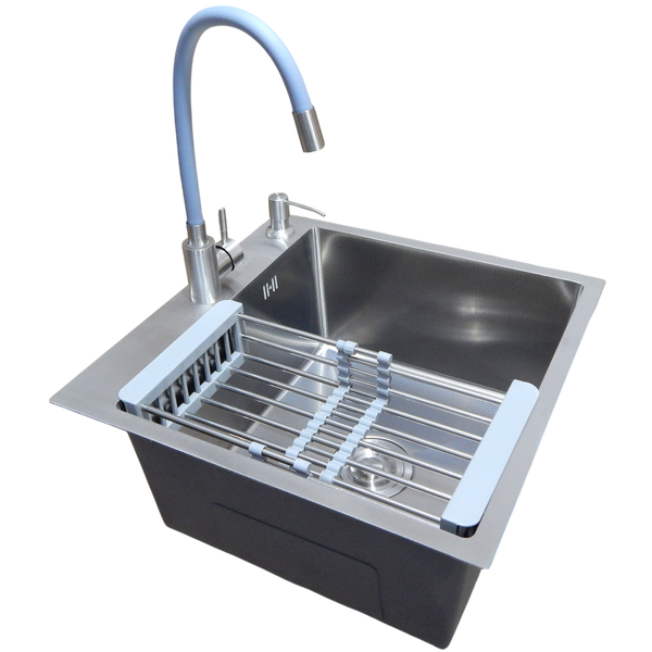 Комплект кухонной мойка Kraft KRF 5050 decor (3.0/1.0 мм)+Смеситель для кухни с гибким изливом Kroner KRP Edelstahl Klassisch SM2600 фото