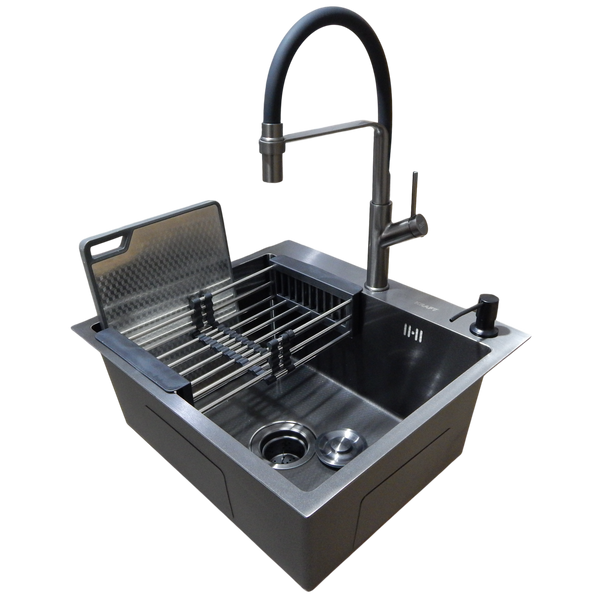 Комплект кухонной мойки KRAFT Handmade PVD чорна HS54*48 (3.0/1.0 мм) декор SM6040 фото