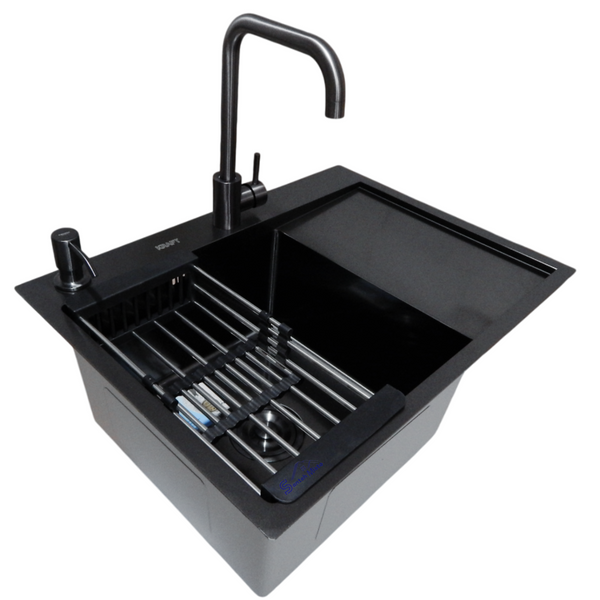 Комплект кухонной мойки Kraft NANO BLACK PVD HS 65х48 (3.0/1.0 мм) SM1802 фото
