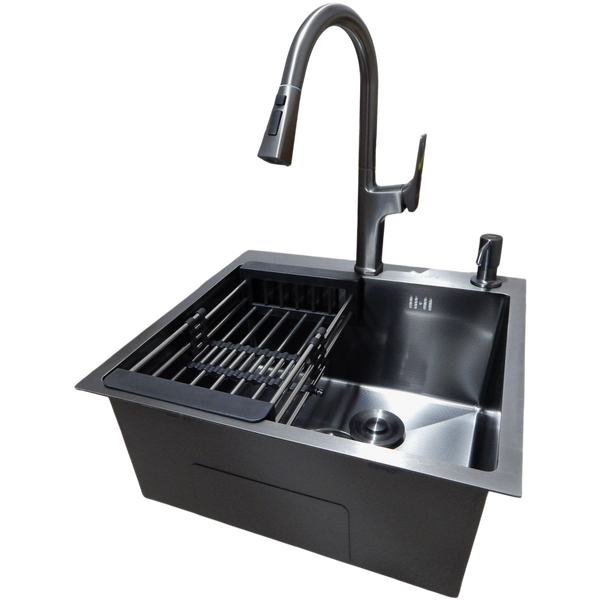 Комплект кухонной мойки Kraft HM 50х50 NANO BLACK (DECOR) PVD (3.0/1.0 мм) SМ610477 фото