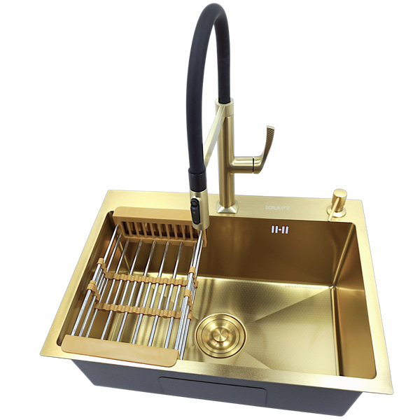 Комплект кухонної мийки Kraft NANO GOLD PVD HS60*45 (3.0/1.0 мм) декор SM50174 фото