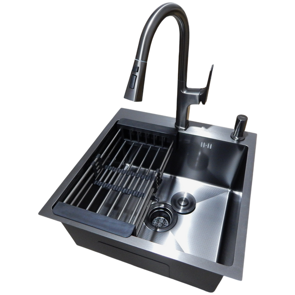 Комплект кухонной мойки Kraft HM 50х50 NANO BLACK (DECOR) PVD (3.0/1.0 мм) SМ610477 фото
