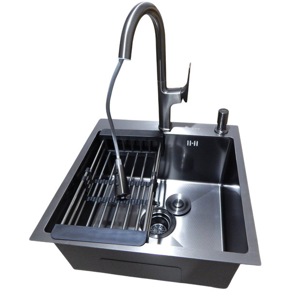 Комплект кухонной мойки Kraft HM 50х50 NANO BLACK (DECOR) PVD (3.0/1.0 мм) SМ610477 фото