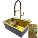 Комплект кухонної мийки Kraft NANO GOLD PVD HS60*45 (3.0/1.0 мм) декор SM50174 фото 3