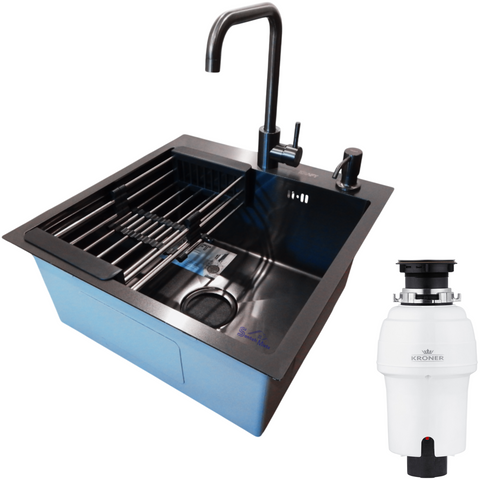 Комплект кухонної мийки Kraft HM 50х50 NANO BLACK PVD (3.0/1.0 мм)+(Подрібнювача Kroner - 550W) SМ5048 фото