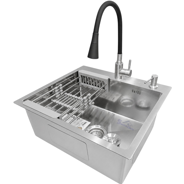 Комплект кухонной мойки Kraft HM 5448 Декор (3.0/1.0 мм)+Смеситель для кухни Kroner KRP Edelstahl Klassisch &ndash; ESG031BLK SM5522 фото