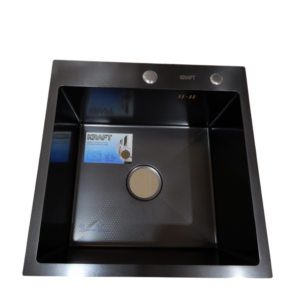 Комплект кухонной мойки Kraft HM 50х50 NANO BLACK (DECOR) PVD (3.0/1.0 мм) SМ039 фото