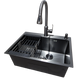 Комплект кухонной мойки Kraft NANO BLACK PVD Декор-соты HS540х480 (3.0/1.0 мм)+ Смеситель кухонный TH38 Valeso PVD Графит с выдвижной лейкой SM80250 фото 2