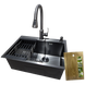 Комплект кухонной мойки Kraft NANO BLACK PVD Декор-соты HS540х480 (3.0/1.0 мм)+ Смеситель кухонный TH38 Valeso PVD Графит с выдвижной лейкой SM80250 фото 1