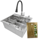 Комплект кухонной мойки Kraft HM 5448 Декор (3.0/1.0 мм)+Смеситель для кухни Kroner KRP Edelstahl Klassisch &ndash; ESG031BLK SM5522 фото 1