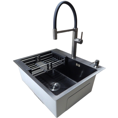 Комплект кухонной мойки KRAFT Handmade PVD-Графіт HS 5448 (3.0/1.0 мм)Декор SM8010 фото