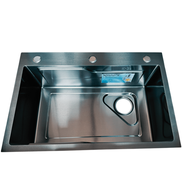 Комплект кухонної мийки Kraft HM 6845 NANO BLACK SM302 фото