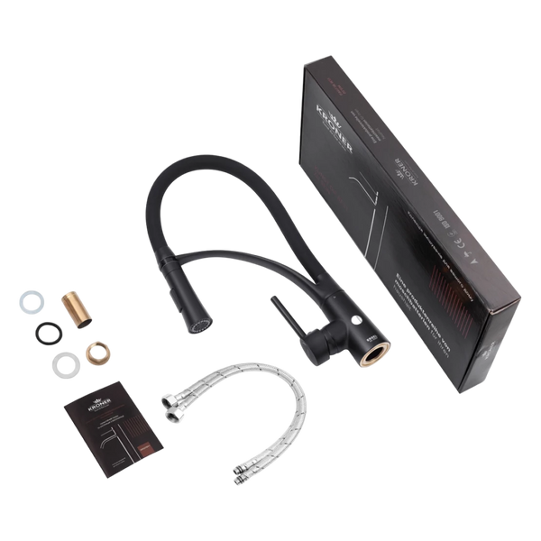 Комплект кухонной мойки Kraft HM 50х50 NANO BLACK (DECOR) PVD (3.0/1.0 мм)+Кухонный смеситель Kroner KRP Ersel - SCH03393BLK SМ467 фото