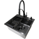 Комплект кухонной мойки Kraft HM 50х50 NANO BLACK (DECOR) PVD (3.0/1.0 мм)+Кухонный смеситель Kroner KRP Ersel - SCH03393BLK SМ467 фото 5