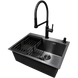 Комплект кухонной мойки Kraft NANO BLACK PVD HS 540*480мм Декор (3.0/1.0 мм)+Смеситель для кухни Kroner KRP Ersel &ndash; SCH03112BLK SM2950 фото 2