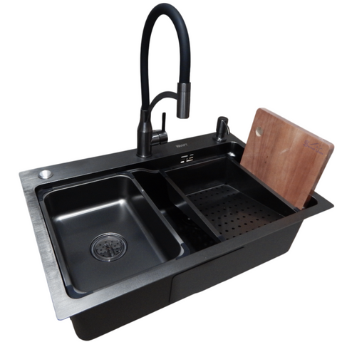 Комплект кухонної мийки Kraft HM 6846 NANO BLACK SM308 фото