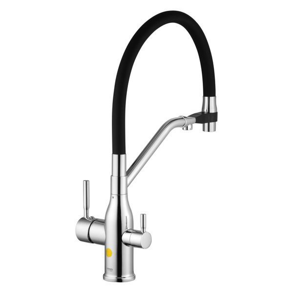 Комплект кухонной мойки Kraft HM 540х480 DECOR (3.0/1.0 мм)+Смеситель для кухни Kroner KRP Kuche - C03816BLK (хром) SM4501 фото