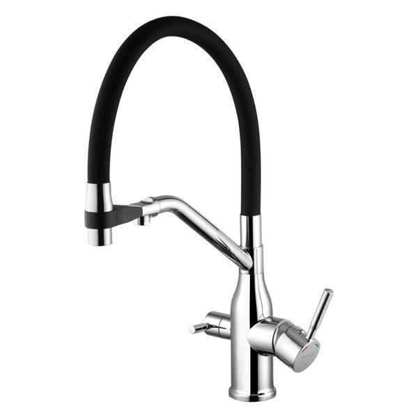 Комплект кухонной мойки Kraft HM 540х480 DECOR (3.0/1.0 мм)+Смеситель для кухни Kroner KRP Kuche - C03816BLK (хром) SM4501 фото