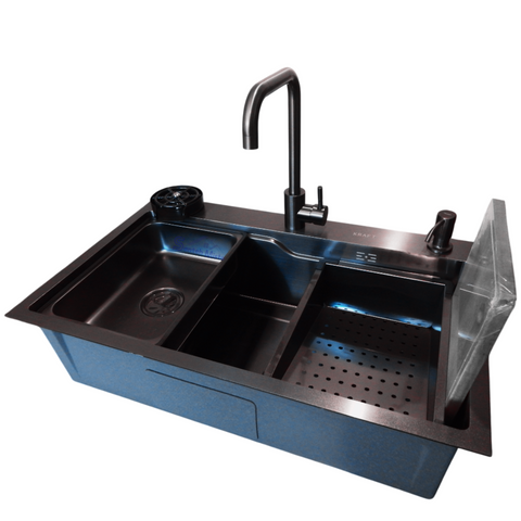 Комплект кухонної мийки Kraft HM 7546 NANO BLACK SM307 фото