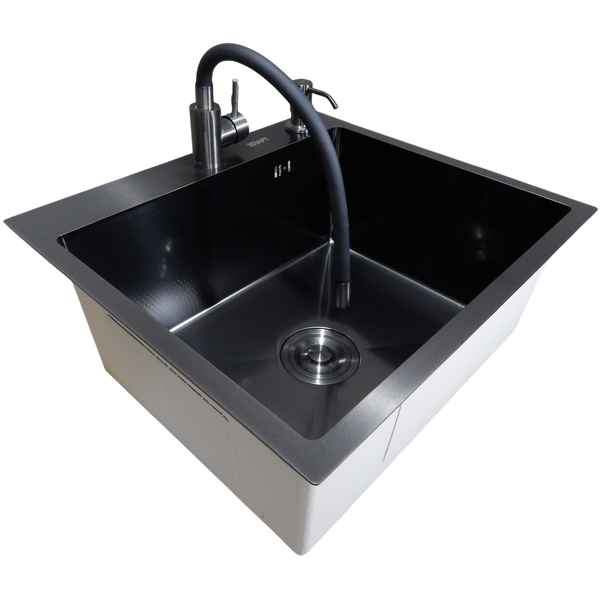 Комплект кухонной мойки KRAFT Handmade PVD чорна HS54*48 (3.0/1.0 мм) декор SM5401 фото