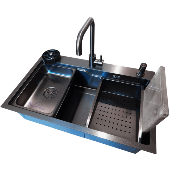 Комплект кухонної мийки Kraft HM 7546 NANO BLACK SM307 фото