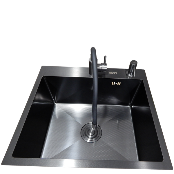 Комплект кухонной мойки KRAFT Handmade PVD чорна HS54*48 (3.0/1.0 мм) декор SM5401 фото