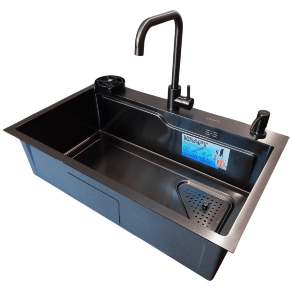 Комплект кухонної мийки Kraft HM 7546 NANO BLACK SM307 фото