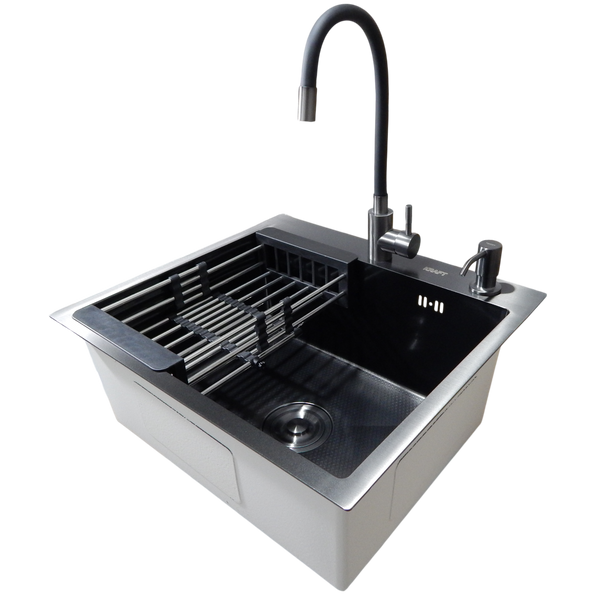 Комплект кухонной мойки KRAFT Handmade PVD чорна HS54*48 (3.0/1.0 мм) декор SM5401 фото