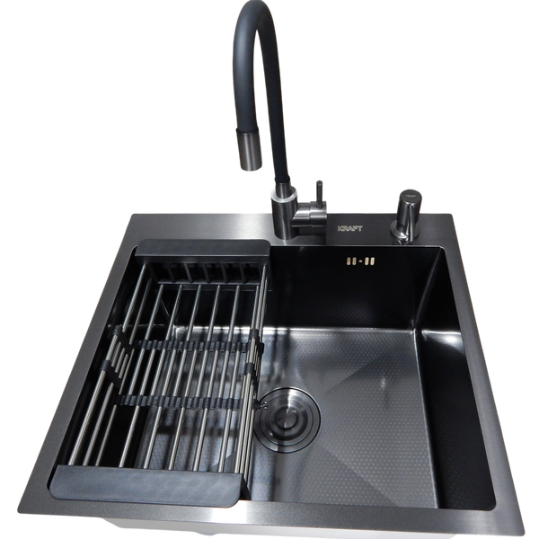 Комплект кухонной мойки KRAFT Handmade PVD чорна HS54*48 (3.0/1.0 мм) декор SM5401 фото