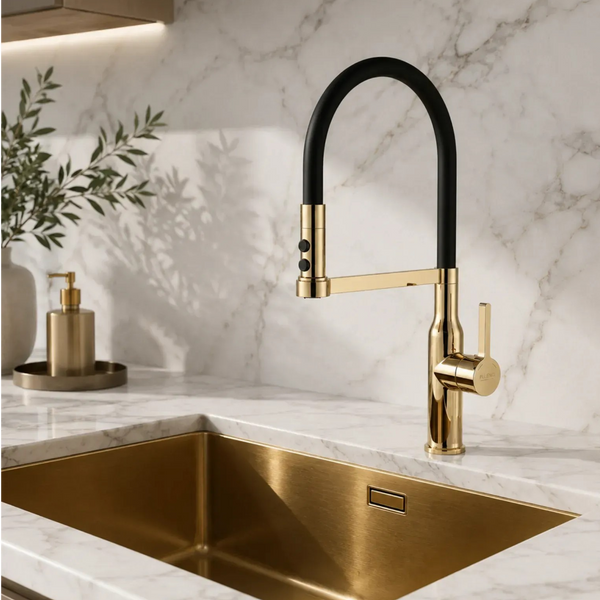 Комплект кухонної мийки Kraft NANO BLACK PVD Декор-соты HS60*45 (3.0/1.0 мм)+Смеситель для кухни Kroner KRP Ersel - GBG03112BLK SM550270 фото